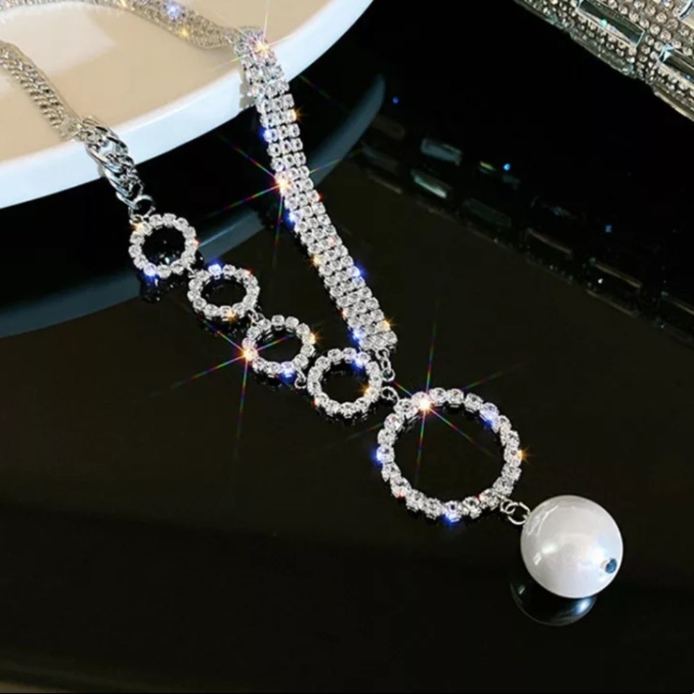 Platinum Plated Rhinestone Choker Necklace - Picture 5 of 5